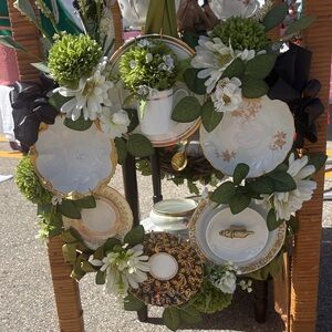 Decorative White and Gold Teacup & Saucer Wreath - Home Accents